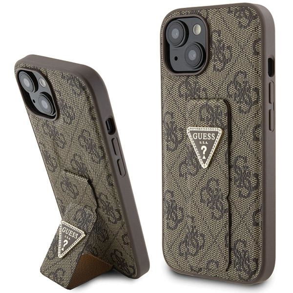 iTok webáruház - Guess Guess Grip Stand 4G Triangle Strass tok iPhone 15 készülékhez (barna) 1 Guess Grip Stand 4G Triangle Strass case for iPhone 15 (barna)