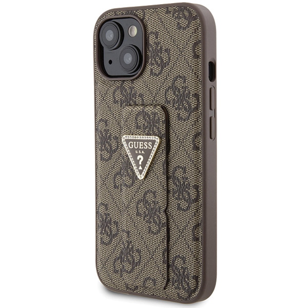 iTok webáruház - Guess Guess Grip Stand 4G Triangle Strass tok iPhone 15 készülékhez (barna) 2 Guess Grip Stand 4G Triangle Strass case for iPhone 15 (barna)