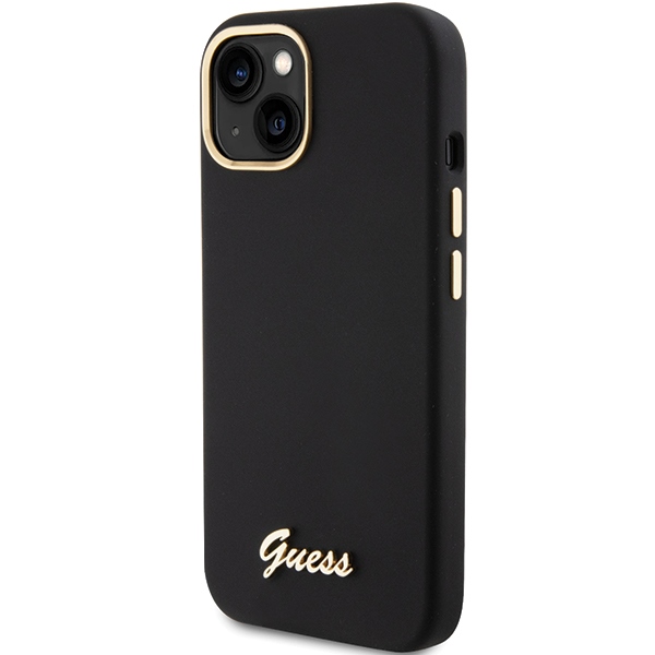 iTok webáruház - Guess Guess Silicone Script Metal Logo & Frame tok iPhone 15 Pro készülékhez (fekete) 2 Guess Silicone Script Metal Logo & Frame case for iPhone 15 (fekete)