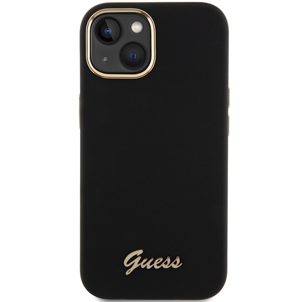 iTok webáruház - Guess Guess Silicone Script Metal Logo & Frame tok iPhone 15 Pro készülékhez (fekete) 3 Guess Silicone Script Metal Logo & Frame case for iPhone 15 (fekete)