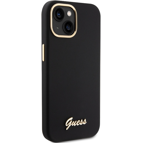 iTok webáruház - Guess Guess Silicone Script Metal Logo & Frame tok iPhone 15 Pro készülékhez (fekete) 4 Guess Silicone Script Metal Logo & Frame case for iPhone 15 (fekete)