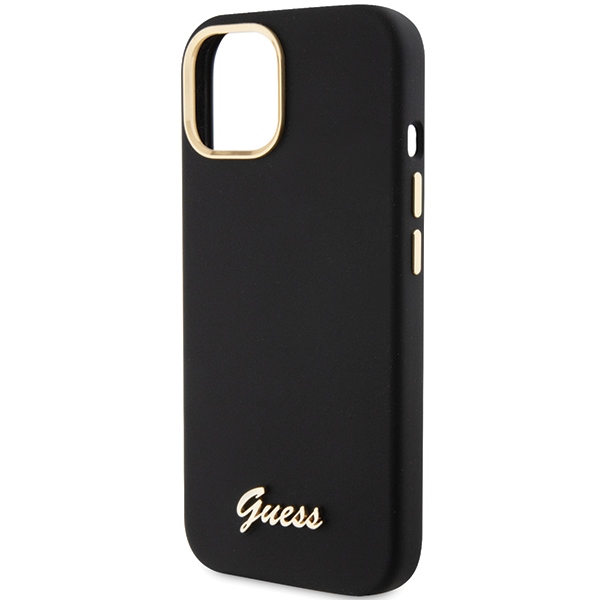 iTok webáruház - Guess Guess Silicone Script Metal Logo & Frame tok iPhone 15 Pro készülékhez (fekete) 6 Guess Silicone Script Metal Logo & Frame case for iPhone 15 (fekete)