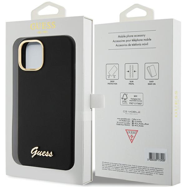 iTok webáruház - Guess Guess Silicone Script Metal Logo & Frame tok iPhone 15 Pro készülékhez (fekete) 8 Guess Silicone Script Metal Logo & Frame case for iPhone 15 (fekete)