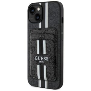 Guess 4G Stripes MagSafe pénztárcás tok iPhone 15-höz, fekete
