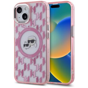 Karl Lagerfeld IML Monogram Karl & Choupette Head MagSafe tok iPhone 15 Plus készülékhez (rózsaszín)
