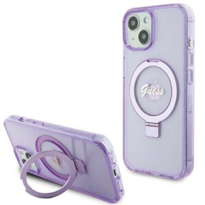 Guess Ring Stand Script Glitter MagSafe case for iPhone 15 Plus / 14 Plus (lila)