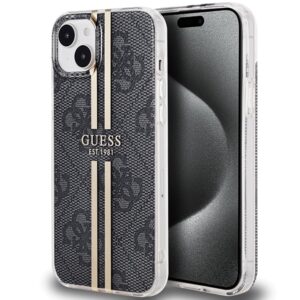 Guess IML 4G Gold Stripe tok iPhone 15 Plus / 14 Plus (fekete)