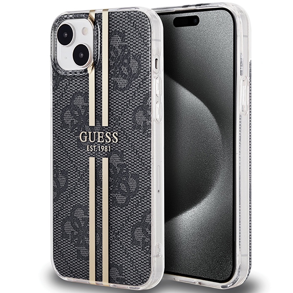 iTok webáruház - Guess Guess IML 4G Gold Stripe tok iPhone 15 Plus / 14 Plus (fekete) 1 Guess IML 4G Gold Stripe case for iPhone 15 Plus / 14 Plus (fekete)