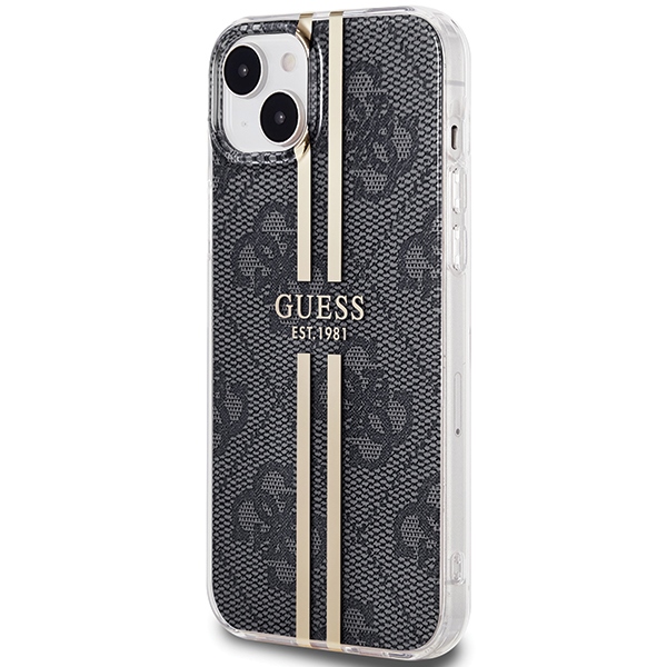 iTok webáruház - Guess Guess IML 4G Gold Stripe tok iPhone 15 Plus / 14 Plus (fekete) 2 Guess IML 4G Gold Stripe case for iPhone 15 Plus / 14 Plus (fekete)