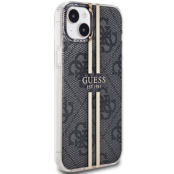 iTok webáruház - Guess Guess IML 4G Gold Stripe tok iPhone 15 Plus / 14 Plus (fekete) 4 Guess IML 4G Gold Stripe case for iPhone 15 Plus / 14 Plus (fekete)