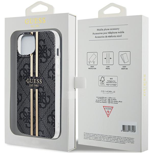 iTok webáruház - Guess Guess IML 4G Gold Stripe tok iPhone 15 Plus / 14 Plus (fekete) 8 Guess IML 4G Gold Stripe case for iPhone 15 Plus / 14 Plus (fekete)