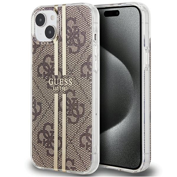 iTok webáruház - Guess Guess IML 4G Gold Stripe tok iPhone 15 Plus / 14 Plus készülékhez (barna) 1 Guess IML 4G Gold Stripe case for iPhone 15 Plus / 14 Plus (barna)