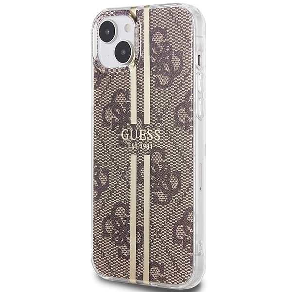 iTok webáruház - Guess Guess IML 4G Gold Stripe tok iPhone 15 Plus / 14 Plus készülékhez (barna) 2 Guess IML 4G Gold Stripe case for iPhone 15 Plus / 14 Plus (barna)