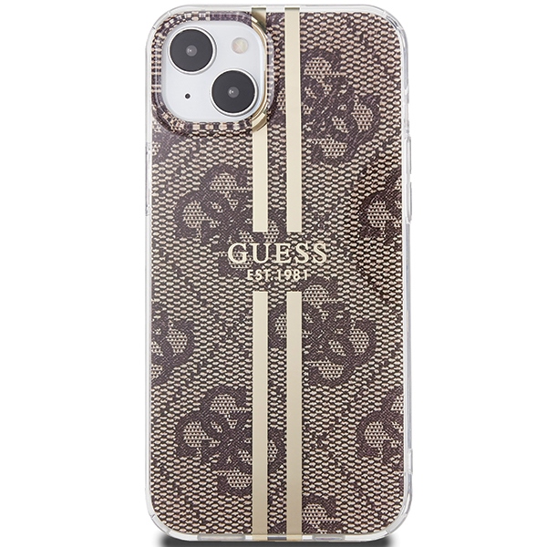 iTok webáruház - Guess Guess IML 4G Gold Stripe tok iPhone 15 Plus / 14 Plus készülékhez (barna) 3 Guess IML 4G Gold Stripe case for iPhone 15 Plus / 14 Plus (barna)