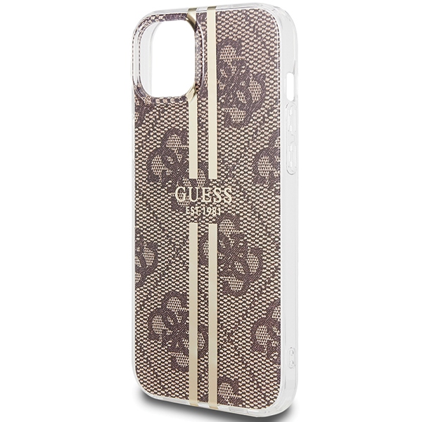 iTok webáruház - Guess Guess IML 4G Gold Stripe tok iPhone 15 Plus / 14 Plus készülékhez (barna) 6 Guess IML 4G Gold Stripe case for iPhone 15 Plus / 14 Plus (barna)