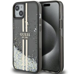 Guess Liquid Glitter Gold Stripes tok iPhone 15 Plus / 14 Plus (fekete)