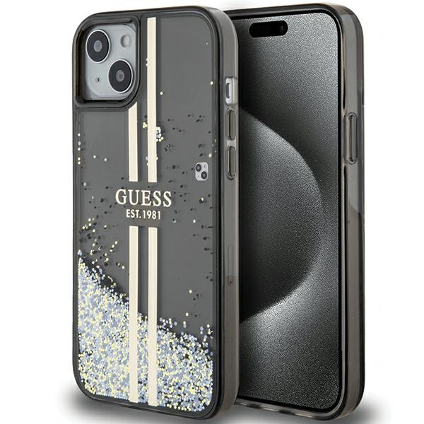 iTok webáruház - Guess Guess Liquid Glitter Gold Stripes tok iPhone 15 Plus / 14 Plus (fekete) 1 Guess Liquid Glitter Gold Stripes case for iPhone 15 Plus / 14 Plus (fekete)