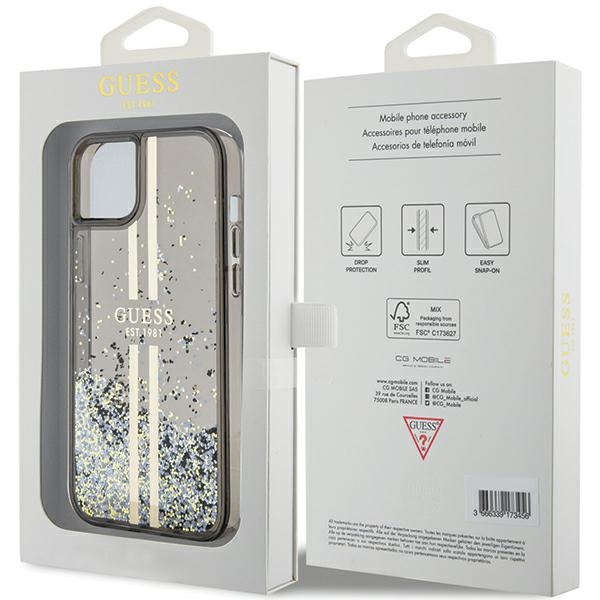 iTok webáruház - Guess Guess Liquid Glitter Gold Stripes tok iPhone 15 Plus / 14 Plus (fekete) 8 Guess Liquid Glitter Gold Stripes case for iPhone 15 Plus / 14 Plus (fekete)