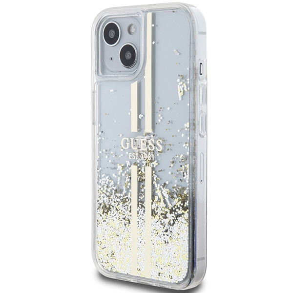 iTok webáruház - Guess Guess Liquid Glitter Gold Stripes tok iPhone 15 Plus / 14 Plus készülékhez (átlátszó) 2 Guess Liquid Glitter Gold Stripes case for iPhone 15 Plus / 14 Plus (átlátszó)