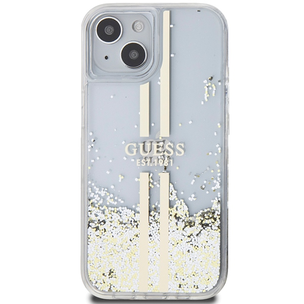 iTok webáruház - Guess Guess Liquid Glitter Gold Stripes tok iPhone 15 Plus / 14 Plus készülékhez (átlátszó) 3 Guess Liquid Glitter Gold Stripes case for iPhone 15 Plus / 14 Plus (átlátszó)