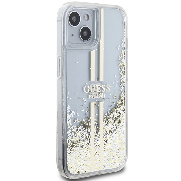 iTok webáruház - Guess Guess Liquid Glitter Gold Stripes tok iPhone 15 Plus / 14 Plus készülékhez (átlátszó) 4 Guess Liquid Glitter Gold Stripes case for iPhone 15 Plus / 14 Plus (átlátszó)