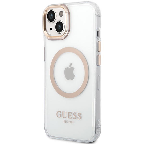 iTok webáruház - Guess Guess Metal Outline MagSafe tok iPhone 15 Plus / 14 Plus készülékhez (arany) 2 Guess Metal Outline MagSafe Case for iPhone 15 Plus / 14 Plus (arany)