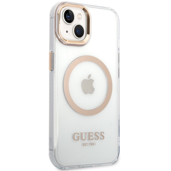 iTok webáruház - Guess Guess Metal Outline MagSafe tok iPhone 15 Plus / 14 Plus készülékhez (arany) 4 Guess Metal Outline MagSafe Case for iPhone 15 Plus / 14 Plus (arany)