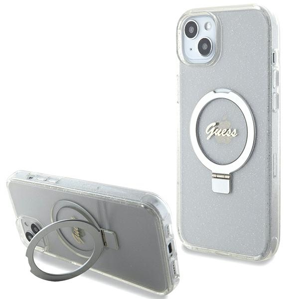 iTok webáruház - Guess Guess GUHMP15MHRSGSD Ring Stand Script Glitter MagSafe tok iPhone 15 Plus / 14 Plus készülékhez 1 Guess GUHMP15MHRSGSD iPhone 15 Plus / 14 Plus 6.7" transparent/transparent hardcase Ring Stand Script Glitter MagSafe