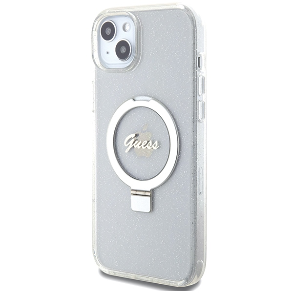 iTok webáruház - Guess Guess GUHMP15MHRSGSD Ring Stand Script Glitter MagSafe tok iPhone 15 Plus / 14 Plus készülékhez 2 Guess GUHMP15MHRSGSD iPhone 15 Plus / 14 Plus 6.7" transparent/transparent hardcase Ring Stand Script Glitter MagSafe