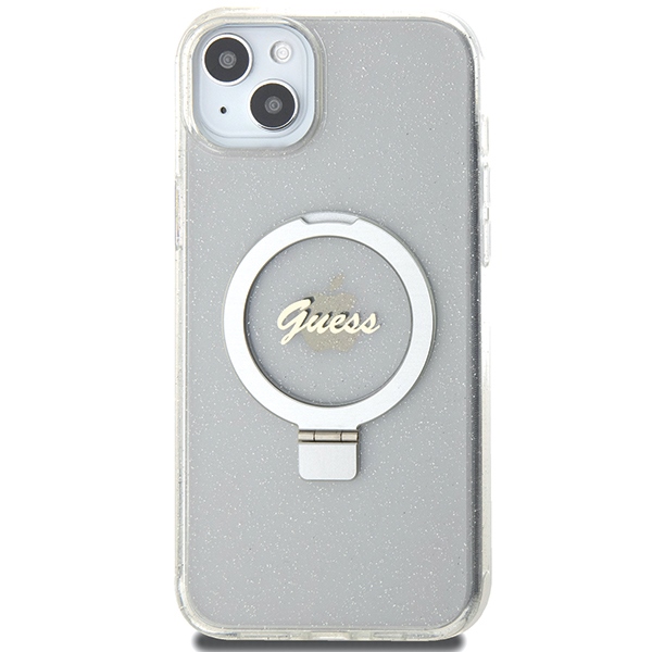 iTok webáruház - Guess Guess GUHMP15MHRSGSD Ring Stand Script Glitter MagSafe tok iPhone 15 Plus / 14 Plus készülékhez 3 Guess GUHMP15MHRSGSD iPhone 15 Plus / 14 Plus 6.7" transparent/transparent hardcase Ring Stand Script Glitter MagSafe