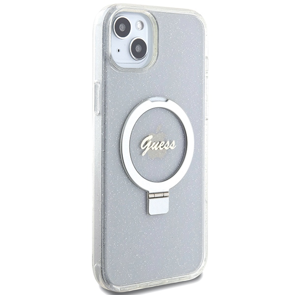iTok webáruház - Guess Guess GUHMP15MHRSGSD Ring Stand Script Glitter MagSafe tok iPhone 15 Plus / 14 Plus készülékhez 4 Guess GUHMP15MHRSGSD iPhone 15 Plus / 14 Plus 6.7" transparent/transparent hardcase Ring Stand Script Glitter MagSafe