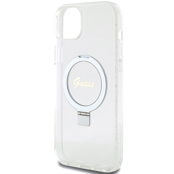 iTok webáruház - Guess Guess GUHMP15MHRSGSD Ring Stand Script Glitter MagSafe tok iPhone 15 Plus / 14 Plus készülékhez 6 Guess GUHMP15MHRSGSD iPhone 15 Plus / 14 Plus 6.7" transparent/transparent hardcase Ring Stand Script Glitter MagSafe