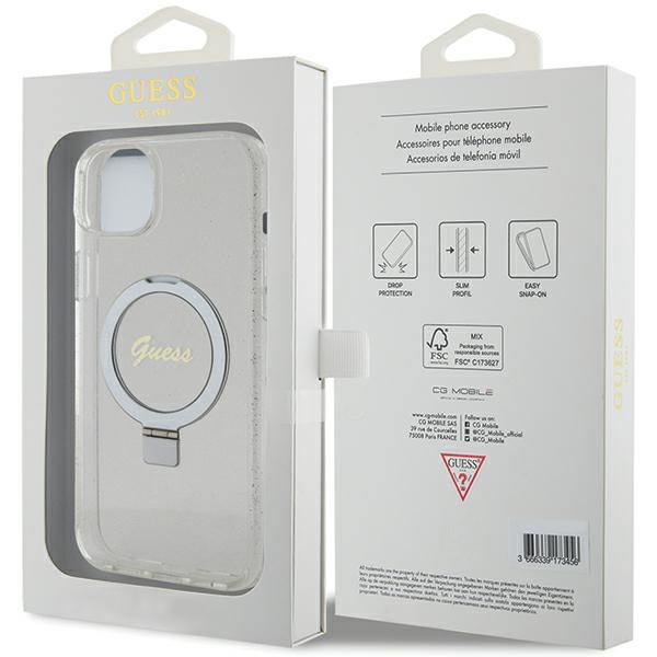 iTok webáruház - Guess Guess GUHMP15MHRSGSD Ring Stand Script Glitter MagSafe tok iPhone 15 Plus / 14 Plus készülékhez 8 Guess GUHMP15MHRSGSD iPhone 15 Plus / 14 Plus 6.7" transparent/transparent hardcase Ring Stand Script Glitter MagSafe