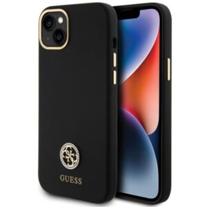 Guess Silicone Logo Strass 4G szilikon tok iPhone 15 Plus / 14 Plus készülékhez (fekete)