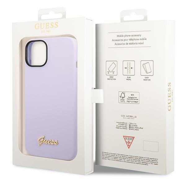 iTok webáruház - Guess Guess Silicone Vintage Gold Logo szilikon tok iPhone 14 / 15 Plus készülékhez (lila) 8 Guess Silicone Vintage Gold Logo Case for iPhone 14 / 15 Plus (lila)