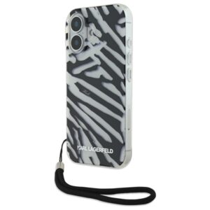 Karl Lagerfeld IML Zebra mintás és pántos tok iPhone 16-hoz (fekete)
