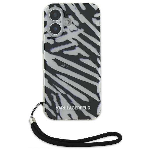 iTok webáruház - Karl Lagerfeld Karl Lagerfeld IML Zebra mintás és pántos tok iPhone 16-hoz (fekete) 2 Karl Lagerfeld IML Zebra Pattern & Cord iPhone 16 Case (fekete)