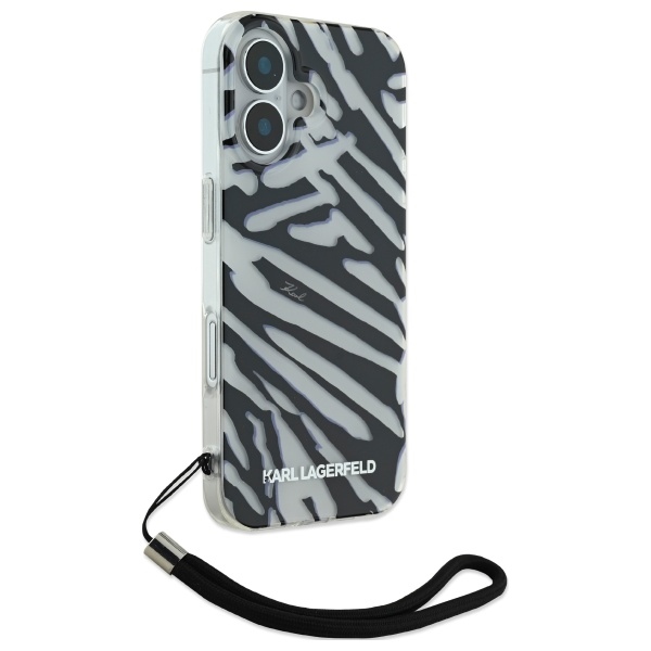 iTok webáruház - Karl Lagerfeld Karl Lagerfeld IML Zebra mintás és pántos tok iPhone 16-hoz (fekete) 3 Karl Lagerfeld IML Zebra Pattern & Cord iPhone 16 Case (fekete)