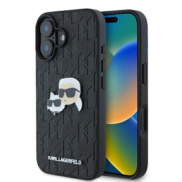 iTok webáruház - Karl Lagerfeld Karl Lagerfeld Monogram Karl & Choupette Head Pin tok iPhone 16-hoz (fekete) 1 Karl Lagerfeld Monogram Karl & Choupette Head Pin iPhone 16 Case (fekete)