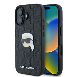 Karl Lagerfeld Monogram Karl Head Pin tok iPhone 16 készülékhez (fekete)