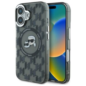 Karl Lagerfeld IML Monogram Karl & Choupette Head MagSafe tok iPhone 16 készülékhez (fekete)