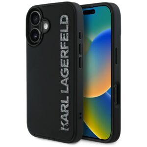 Karl Lagerfeld HC 3D Rubber Elongated Glitter tok iPhone 16 készülékhez (fekete)