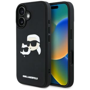 Karl Lagerfeld HC 3D Rubber Double Heads tok iPhone 16 készülékhez (fekete)