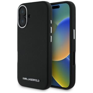Karl Lagerfeld Saffiano Full Wrapped Elongated Metal Logo MagSafe tok iPhone 16-hoz (fekete)
