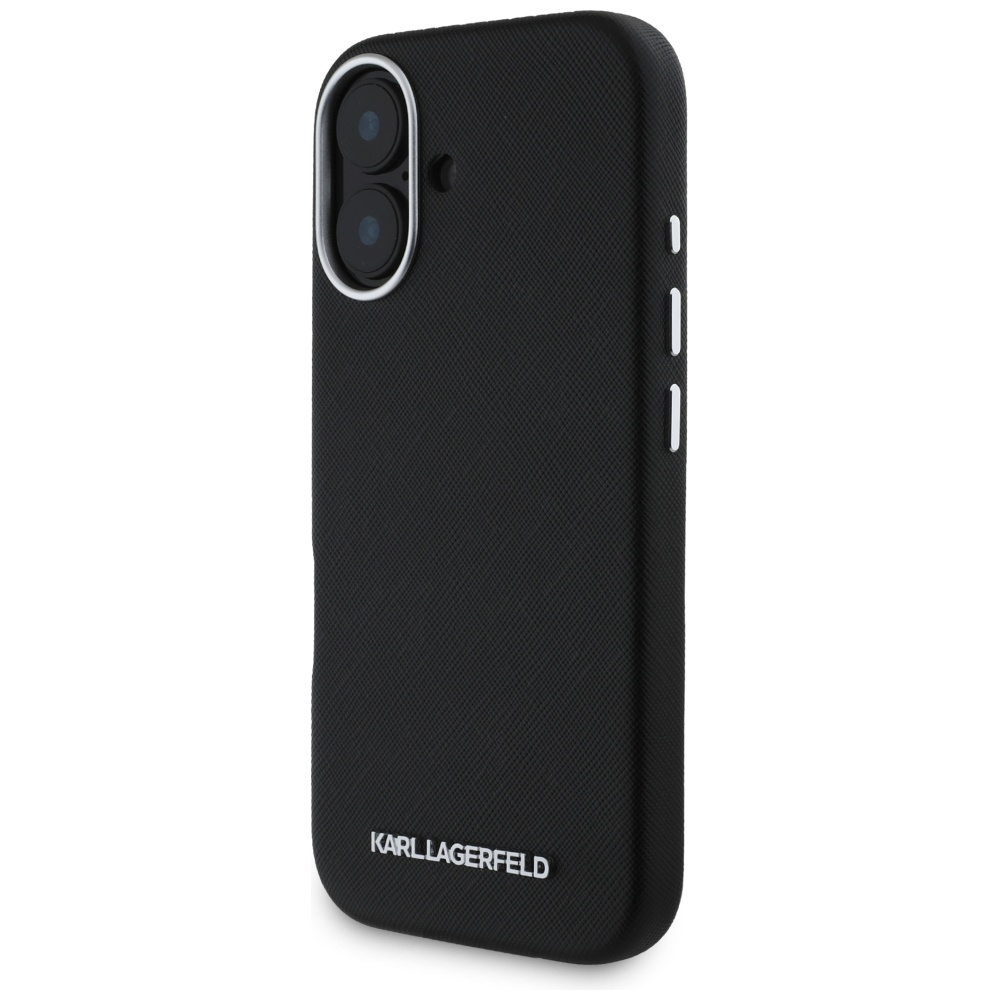 iTok webáruház - Karl Lagerfeld Karl Lagerfeld Saffiano Full Wrapped Elongated Metal Logo MagSafe tok iPhone 16-hoz (fekete) 2 Karl Lagerfeld Saffiano Full Wrapped Elongated Metal Logo MagSafe Case for iPhone 16 (fekete)