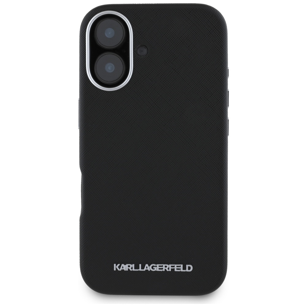 iTok webáruház - Karl Lagerfeld Karl Lagerfeld Saffiano Full Wrapped Elongated Metal Logo MagSafe tok iPhone 16-hoz (fekete) 3 Karl Lagerfeld Saffiano Full Wrapped Elongated Metal Logo MagSafe Case for iPhone 16 (fekete)