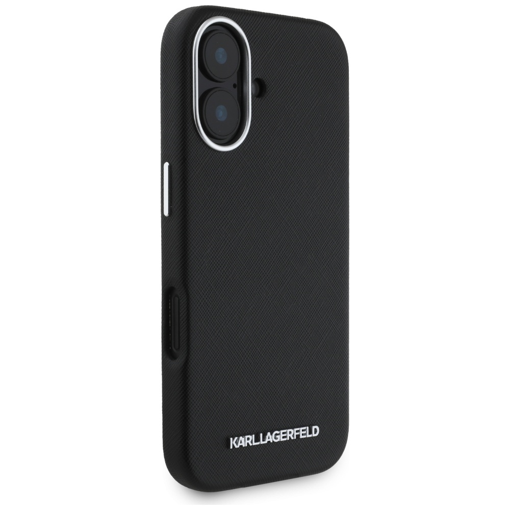 iTok webáruház - Karl Lagerfeld Karl Lagerfeld Saffiano Full Wrapped Elongated Metal Logo MagSafe tok iPhone 16-hoz (fekete) 4 Karl Lagerfeld Saffiano Full Wrapped Elongated Metal Logo MagSafe Case for iPhone 16 (fekete)