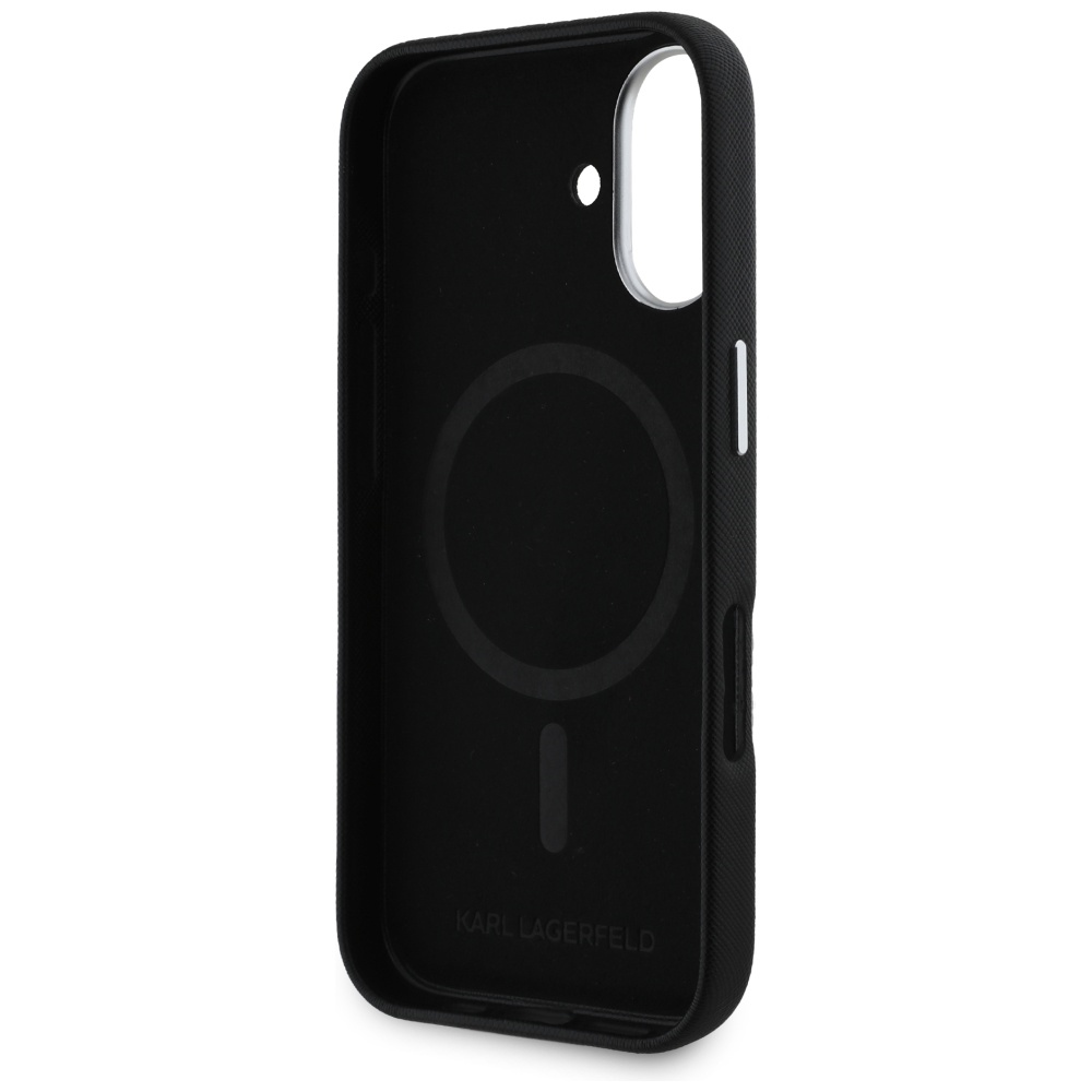 iTok webáruház - Karl Lagerfeld Karl Lagerfeld Saffiano Full Wrapped Elongated Metal Logo MagSafe tok iPhone 16-hoz (fekete) 7 Karl Lagerfeld Saffiano Full Wrapped Elongated Metal Logo MagSafe Case for iPhone 16 (fekete)
