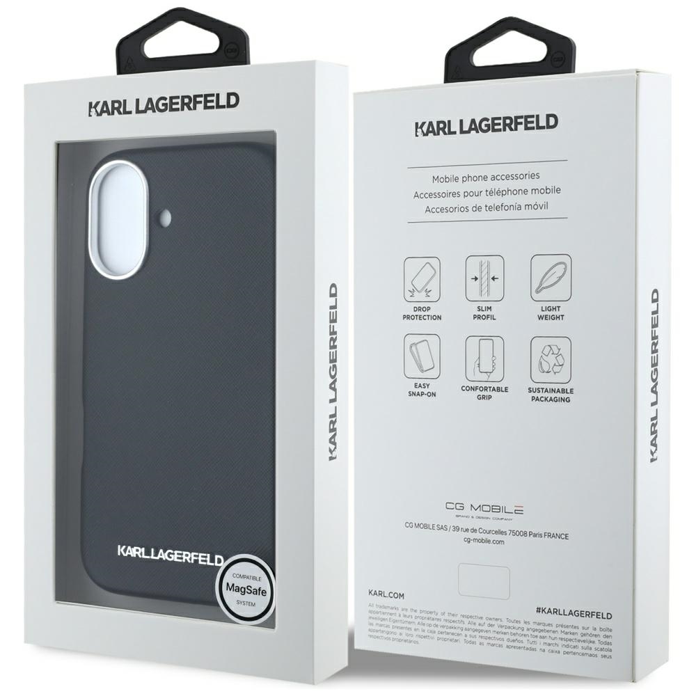 iTok webáruház - Karl Lagerfeld Karl Lagerfeld Saffiano Full Wrapped Elongated Metal Logo MagSafe tok iPhone 16-hoz (fekete) 8 Karl Lagerfeld Saffiano Full Wrapped Elongated Metal Logo MagSafe Case for iPhone 16 (fekete)