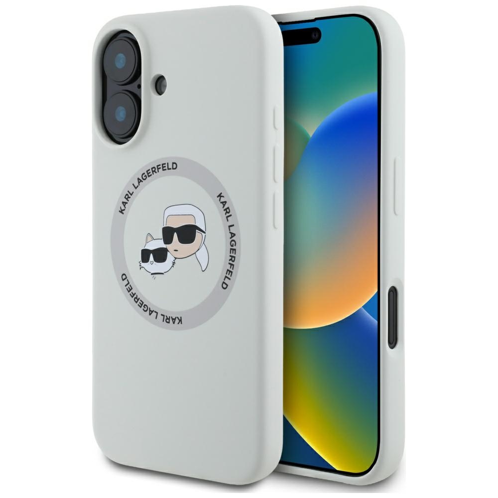 iTok webáruház - Karl Lagerfeld Karl Lagerfeld Silicone Double Heads And Circle MagSafe szilikon tok iPhone 16 készülékhez, bézs 1 Karl Lagerfeld Silicone Double Heads And Circle MagSafe case for iPhone 16 beige